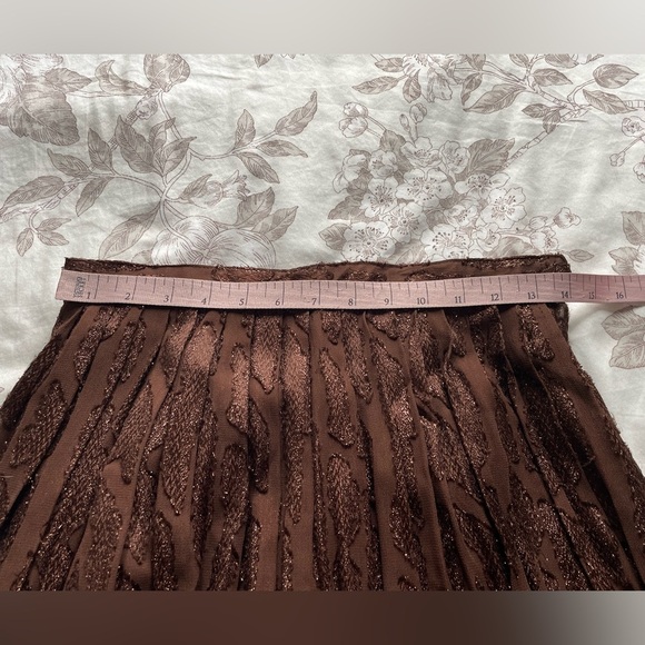 Vintage Brown Pleated Bronze Metallic Maxi Midi Skirt 90s 8 Office Workwear Boho - Picture 6 of 7